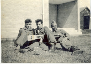James and friends relaxing outside their billet c. 1956